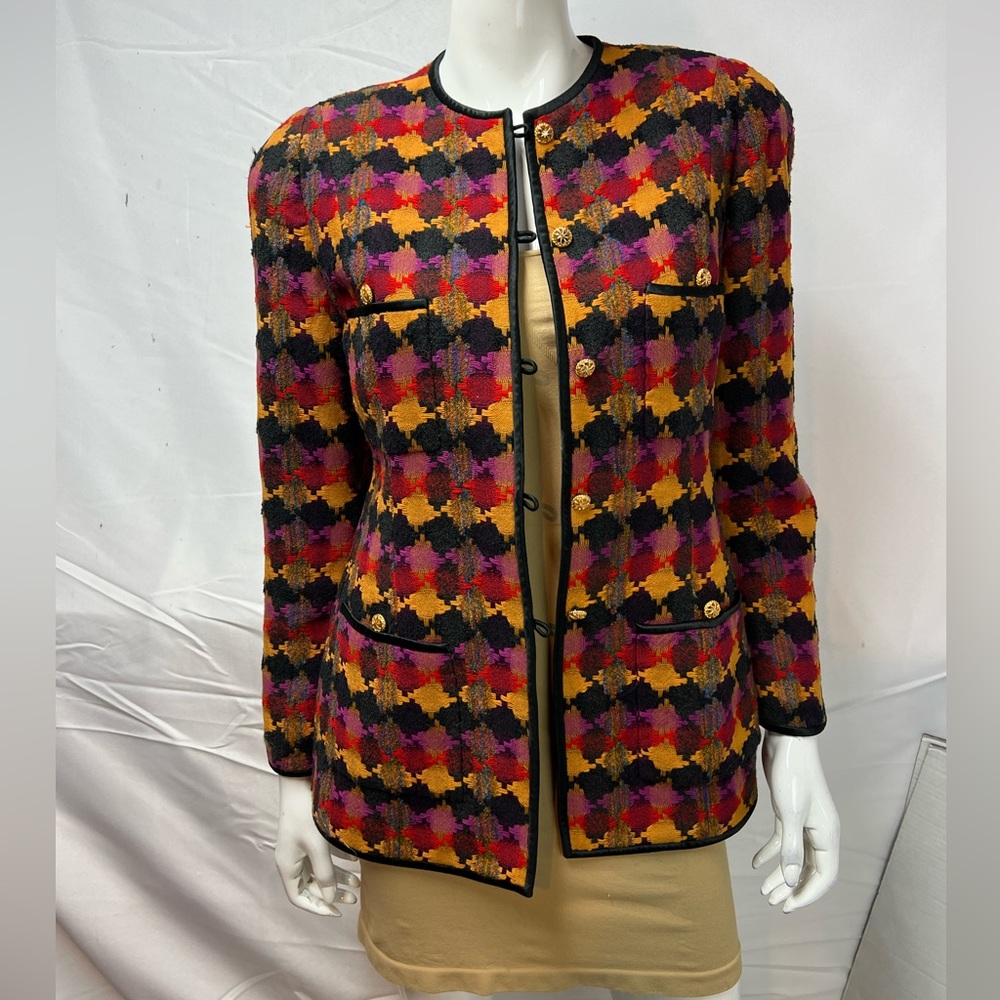Vintage Carlisle Women’s 6 Wool Silk Geometric Woven Blazer Jacket Coat - Picture 8 of 12